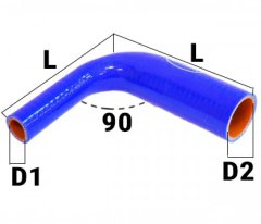 Патрубок угловой переходной 90гр силикон d=50/60 L 150*150