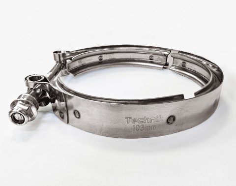 Хомут V-образный КАМАЗ,ПАЗ приемной трубы (турбокомпрессора) дв.Cummins 109 мм (3415546), W2 (нерж)